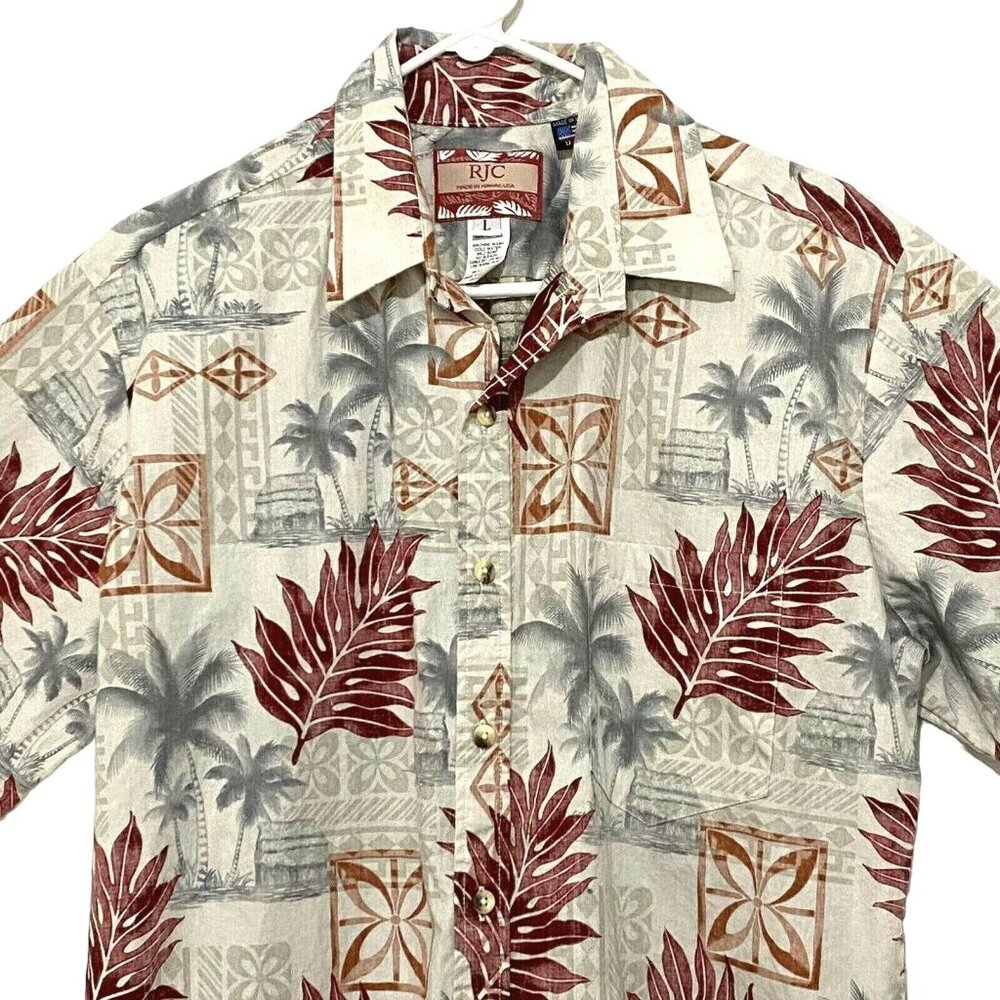 RJC Hawaiian Shirt Mens L Beige Cruisewear Vacation Short‎ Sleeves Chest Pocket